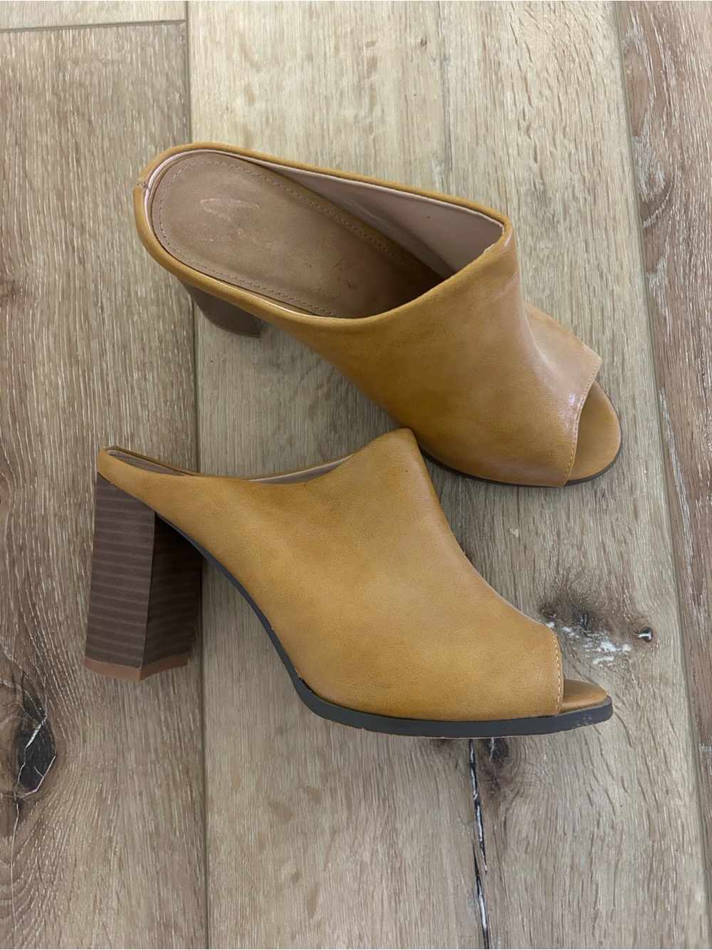 Mustard Yellow Open-Toe Block Heel Mules